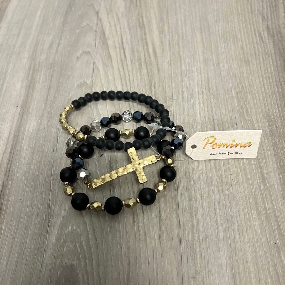 Pomina 3 Piece Beaded Cross‎ Bracelet Stack Set NWT